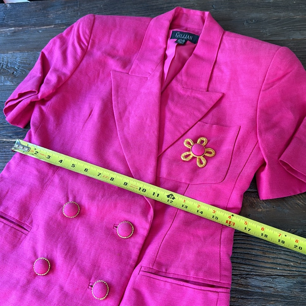 Vintage Gillian 80’s bright pink linen suit set w/original brooch EVC size 6 - Picture 8 of 15